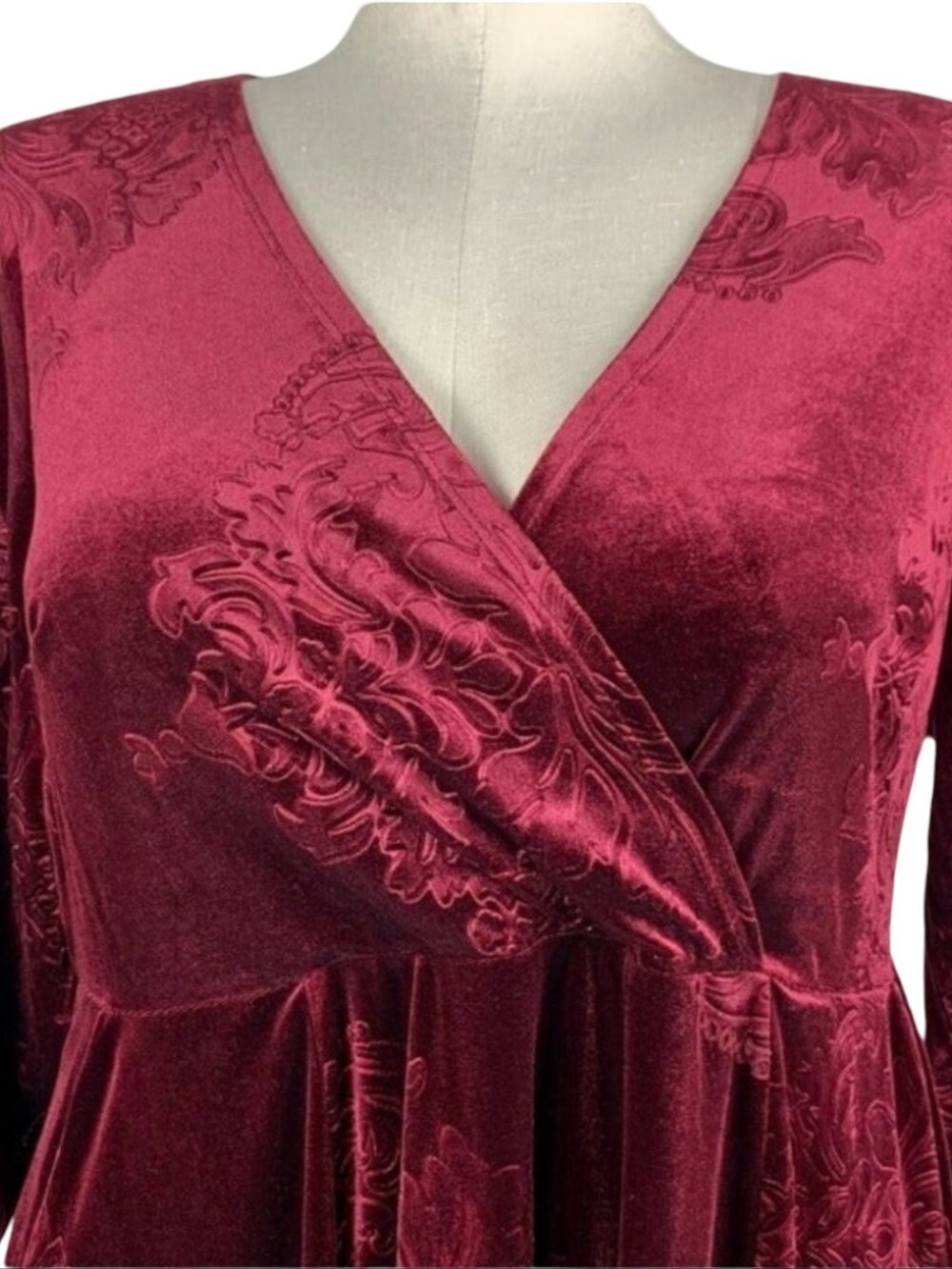 Torrid Plus Velvet Surplice Burnout Wrap Dress in Deep Burgundy Size 3X - Picture 6 of 14